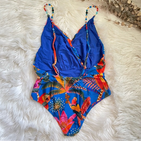 FARM Rio One Piece Swimsuit NWT Macaw Party in Party Blue Tropical Print Large - Picture 11 of 16